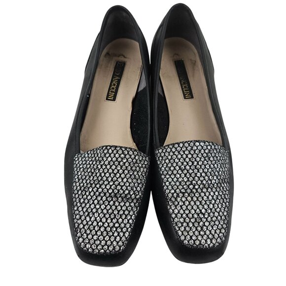 Enzo Angiolini Womens Flats Size 8.5M Black Silver Rhinestone Square Toe - Picture 3 of 9